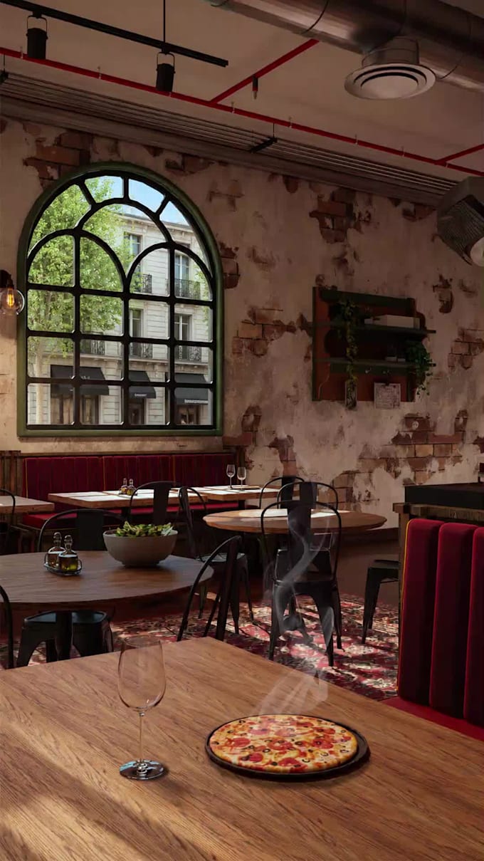 create photorealistic 3d interior rendering for restaurants and cafes