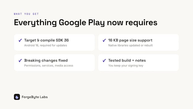 update your android app to target sdk 36 and 16kb page size