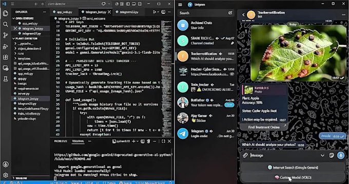 develop a custom computer vision and ai telegram chatbot
