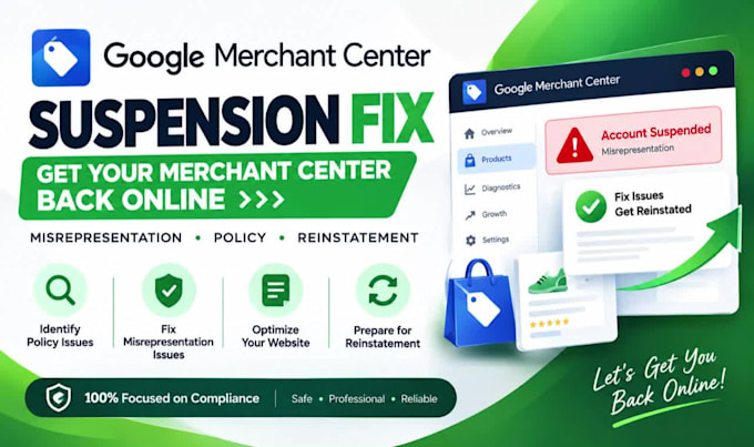 fix google merchant center suspension and misrepresentation issues