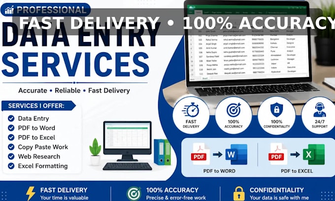 accurate data entry, excel data entry and PDF conversion