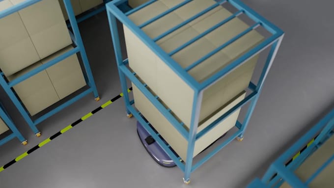 create 3d animation for agv, amr, and smart warehouse automation video