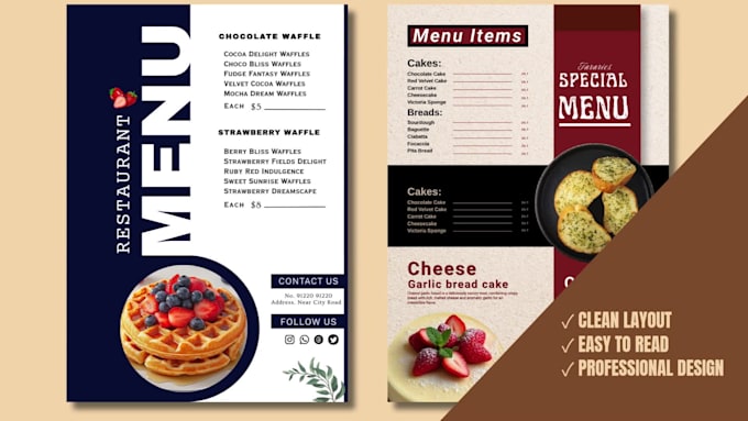 design a modern cafe or restaurant menu