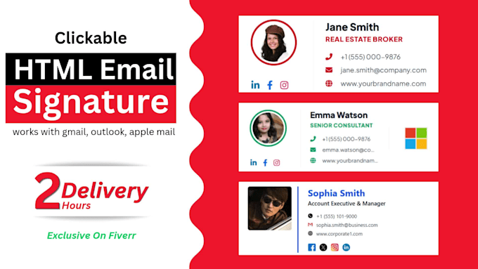 make clickable html email signature works with gmail, outlook, apple mail