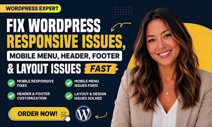fix wordpress responsive issues, mobile menu, header footer and layout problems