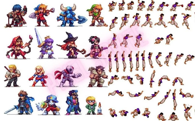 create pixel art game sprites, sprite sheets, and tilesets