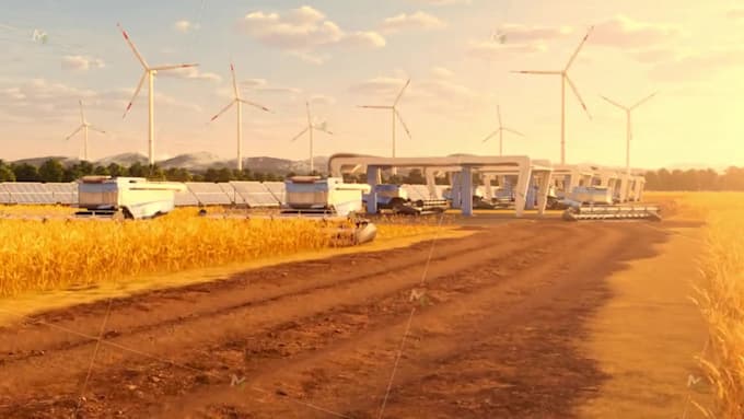 create 3d solar farm, solar panel and renewable energy visualization