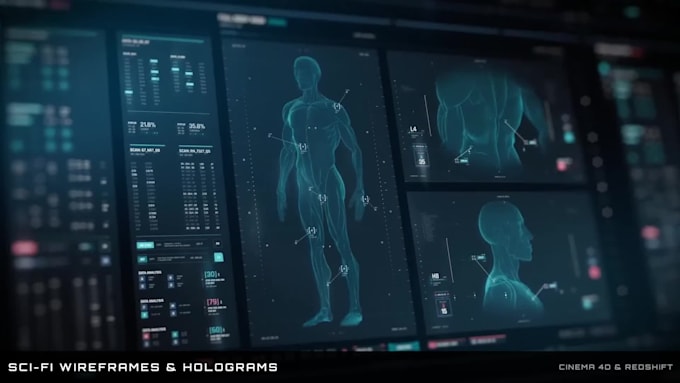 create 3d sci fi wireframe holograms