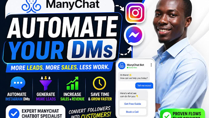 create manychat chatbot,instagram dm automation, messenger bot for sale and lead