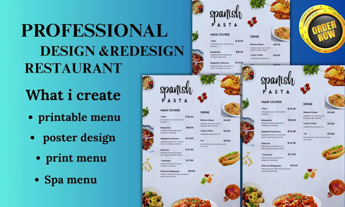 create design redesign printable menu  poster design  print menu