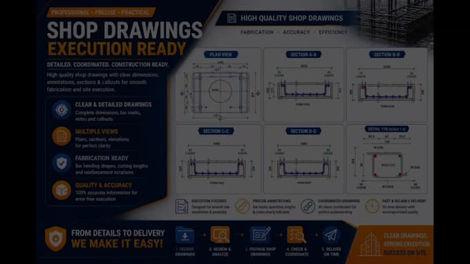 do rebar detailing, bbs, and structural shop drawings