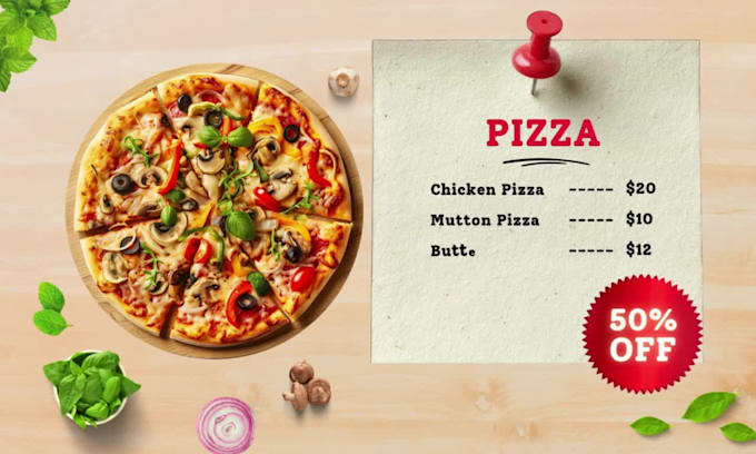 design digital menu board, animated TV menu for restaurant