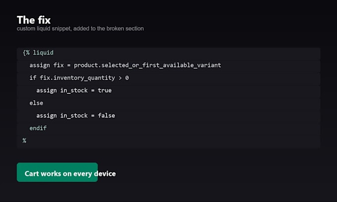 fix shopify theme bugs and custom liquid code in 24 hours