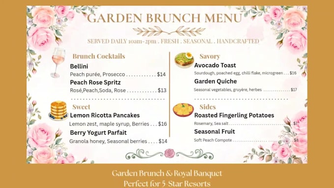 design luxury breakfast brunch and luncheon menu