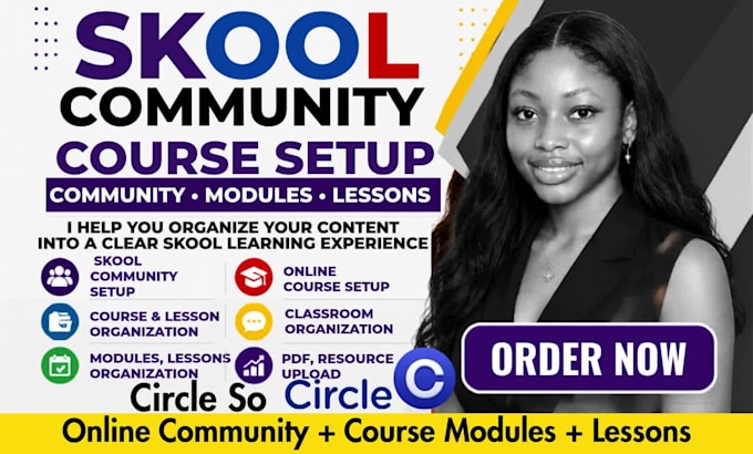 setup skool online community, setup skool online course modules and lessons