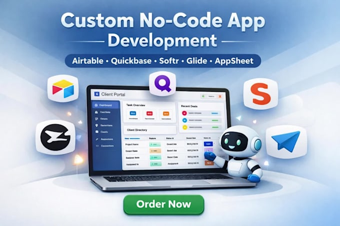 custom no code app airtable quickbase CRM client portal softr, glide appsheet