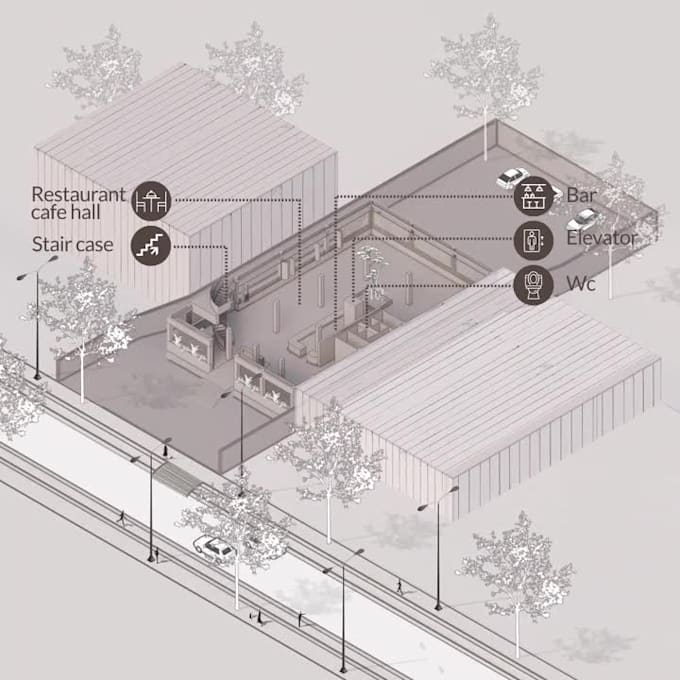 create 3d architectural massing and axonometric visualization