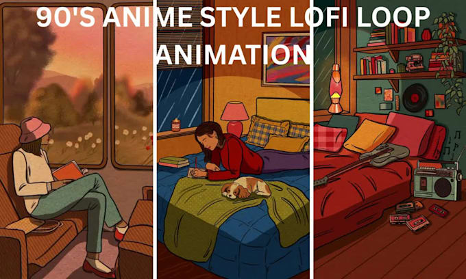 Do 90s anime lofi loop animation hvs retro aesthetic for youtube stream ...