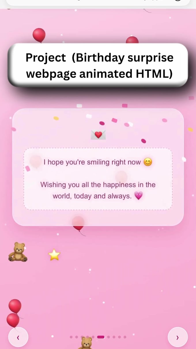 create birthday surprise webpage animated HTML