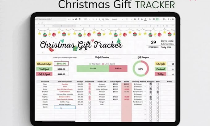 create christmas budget planner gift tracker and holiday spending spreadsheet