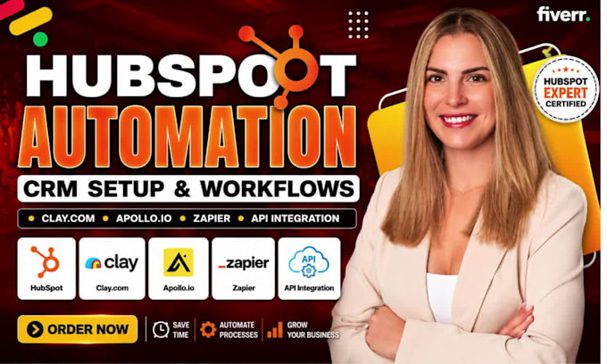 setup hubspot CRM automation, claycom, apollo io workflow and zapier integration