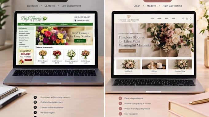 redesign your outdated squarespace website for your flower shop in squarespace