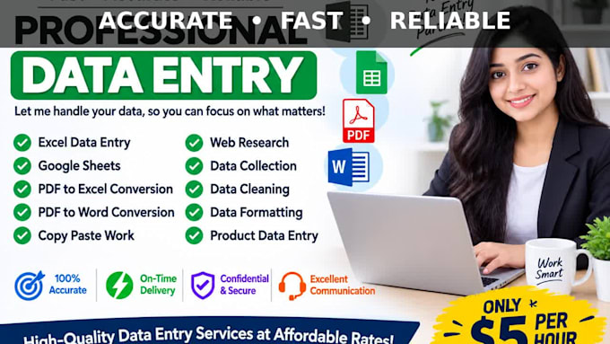do professional data entry excel web research and PDF to excel