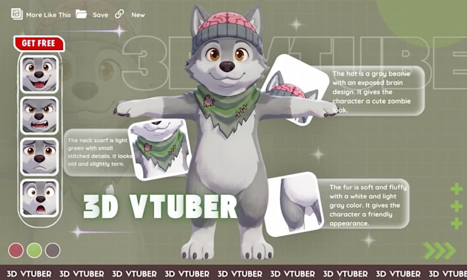 design a 3d furry vtuber avatar, vroid, vrchat bundling ready to use