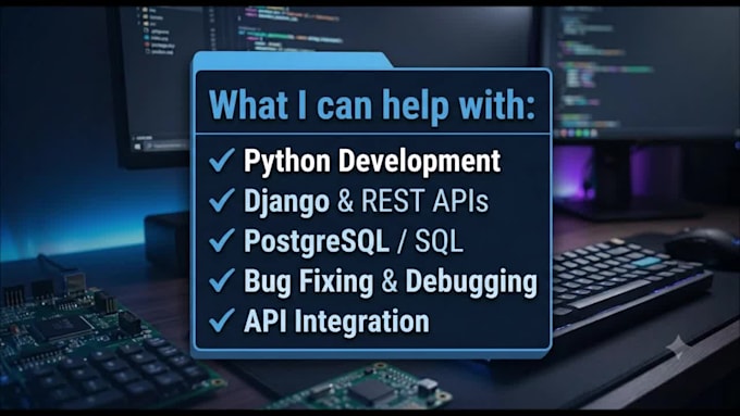 develop python scripts, django web apps and rest apis