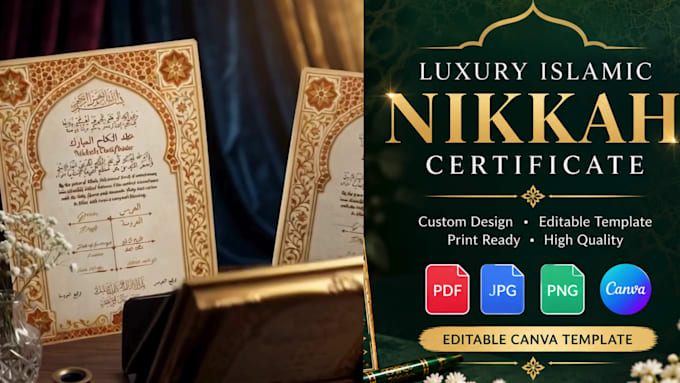 design a luxury editable islamic nikkah wedding certificate