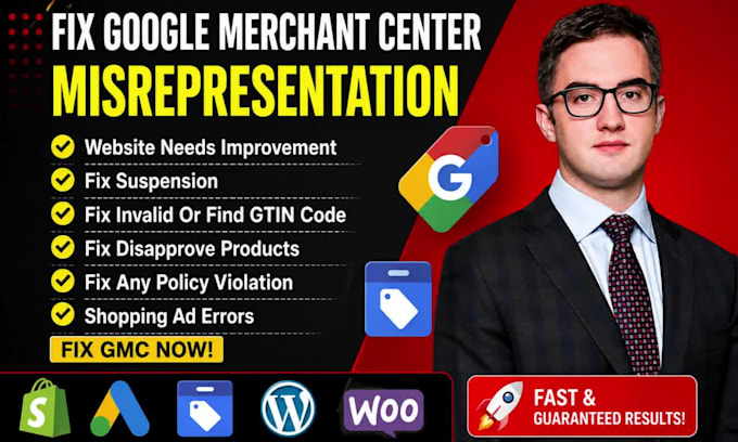 fix google merchant center suspension, misrepresentation and policy violation