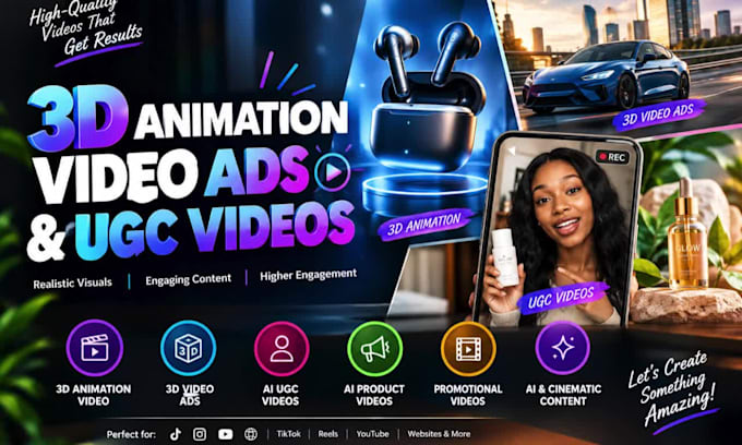 create 3d animation, 3d video ads and engaging ugc videos