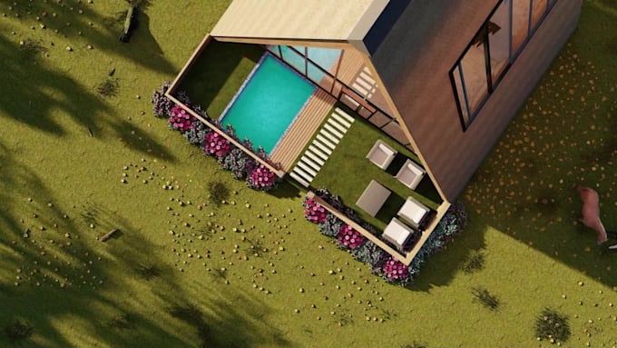 design airbnb cabin and villa exterior photorealistic 3d render