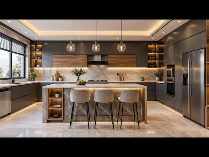 design kitchen interior in 3d and render