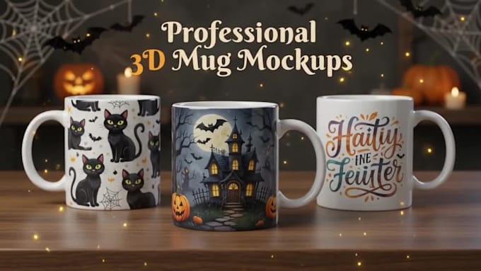 create halloween spooky sublimation mug wraps for etsy shops 3d mockup design