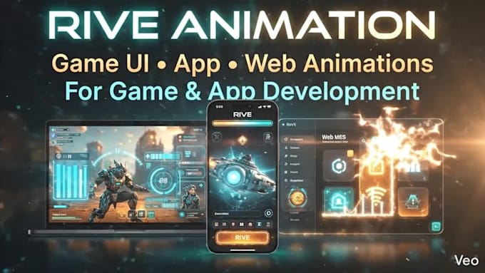 design rive animation game ui for roblox game app development, rive game rigging