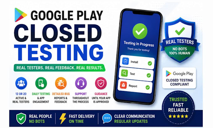 provide google play closed app testing 12 app tester