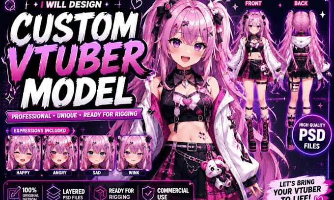 design vtuber model live2d vtuber rigging anime live2d model character design