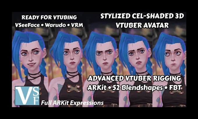 create, rig stylized cel shaded 3d vtuber avatar for vseeface with arkit ftb pro