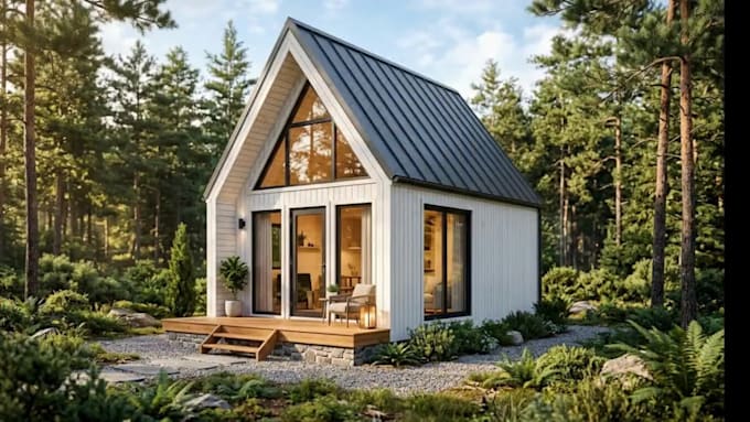 design tiny house plans cabin adu and realistic 3d rendering