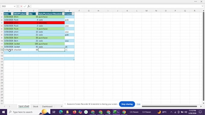 create automated excel inventory tracking system with dashboard