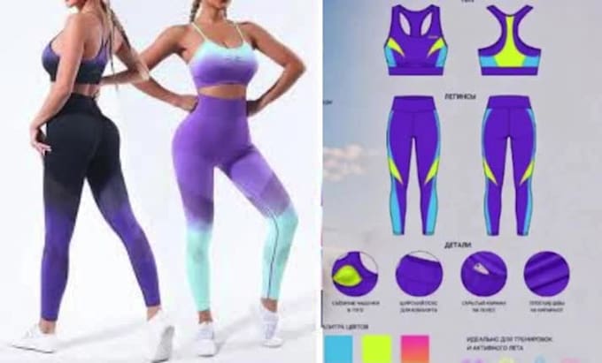 fashion designer tech pack and fashion sketch for leggings bra acivewear