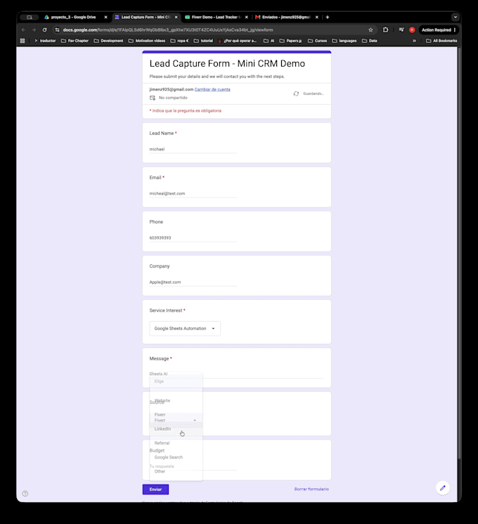 build a google sheets CRM and lead tracker automation