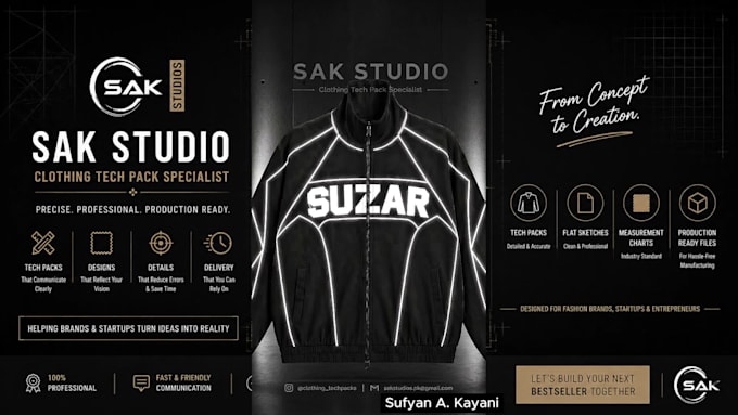 create a clothing tech pack and flat sketch for manufacturing