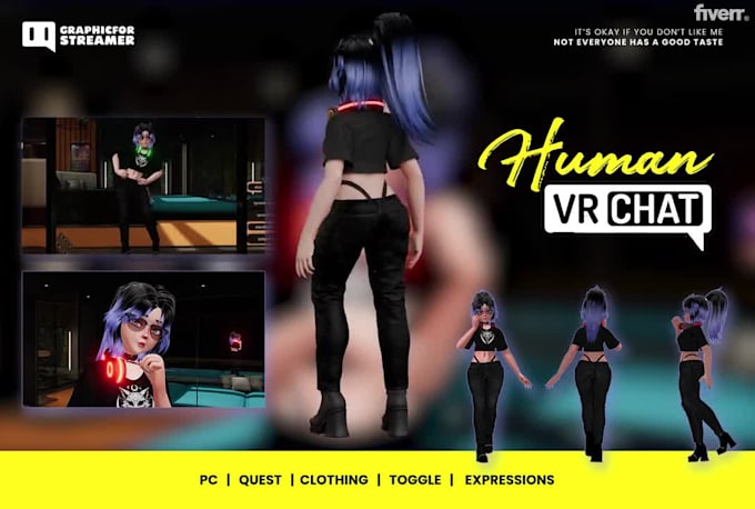 create custom 3d vrchat avatar with rigging for pc or quest
