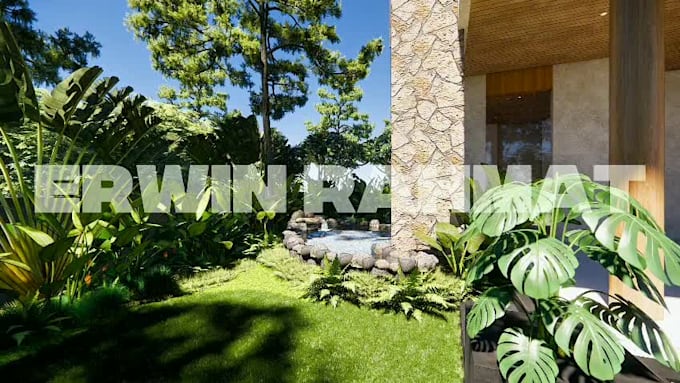 design landscape, backyard, frontyard, garden, patio, and 3d rendering