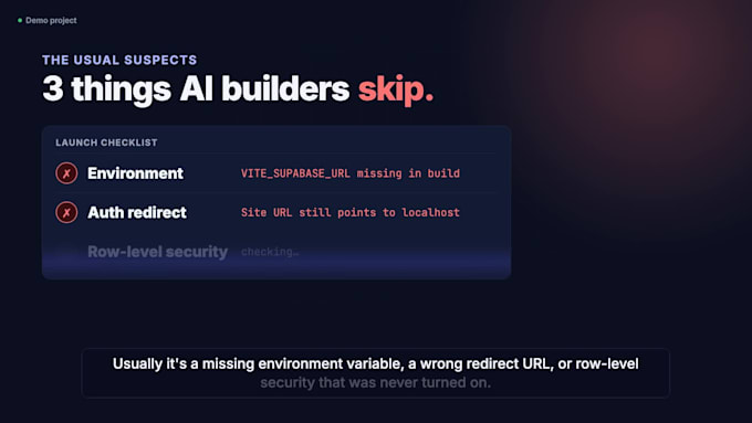 fix, secure and deploy your lovable, base44 or replit app to production