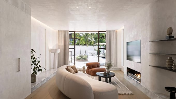 photorealistic 3d living room interior renderings