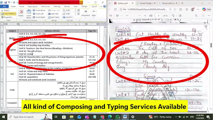 do urdu, english and math typing, inpage composing and document formatting