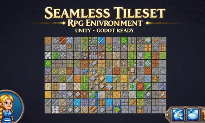 do seamless top down rpg pixel art tileset for game environment, godot tilemap